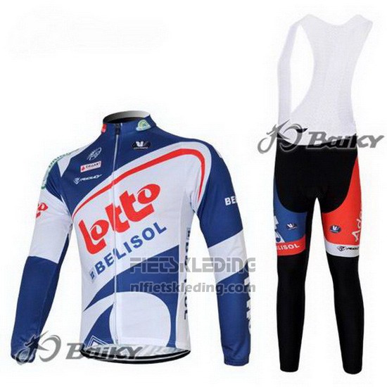 2012 Fietskleding Lotto Belisol Wit en Blauw Lange Mouwen en Koersbroek